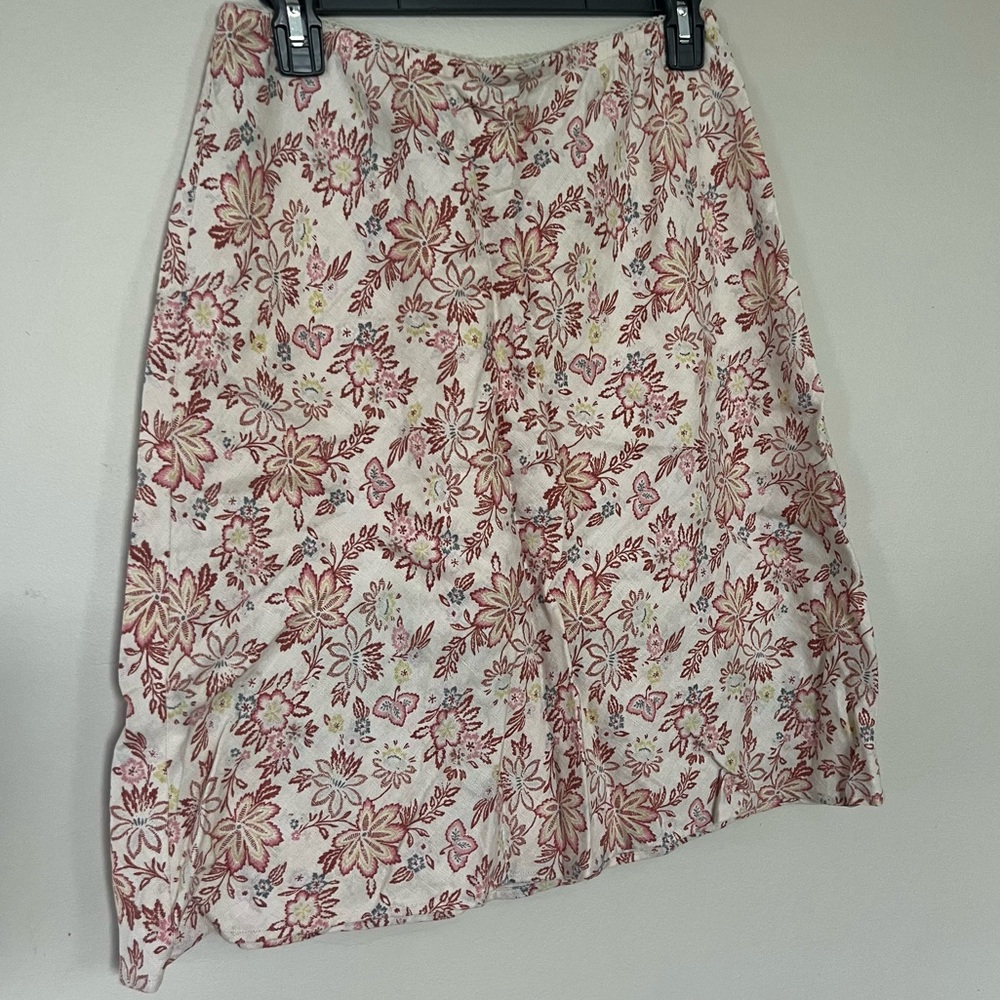 J. Jill 100% Linen Cream Skirt Damask Floral Pattern Women’s Size Small